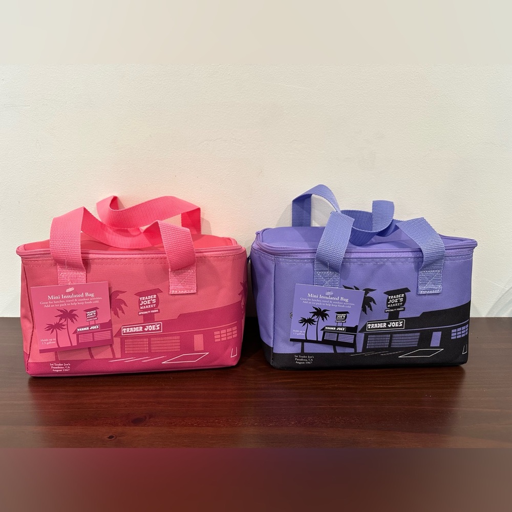 Trader Joe's Valentines Day Mini Insulated Tote Bag Bundle Pink & Lavender